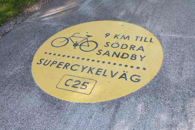 Bild på en cykelbana med texten "supercykelbana".