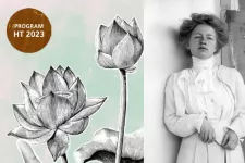 Kollage med foto på Edith Södergran och en illustration av en ros.