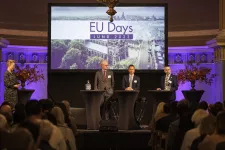 Foto av scenen och talare 2022 på EU Days Lund.